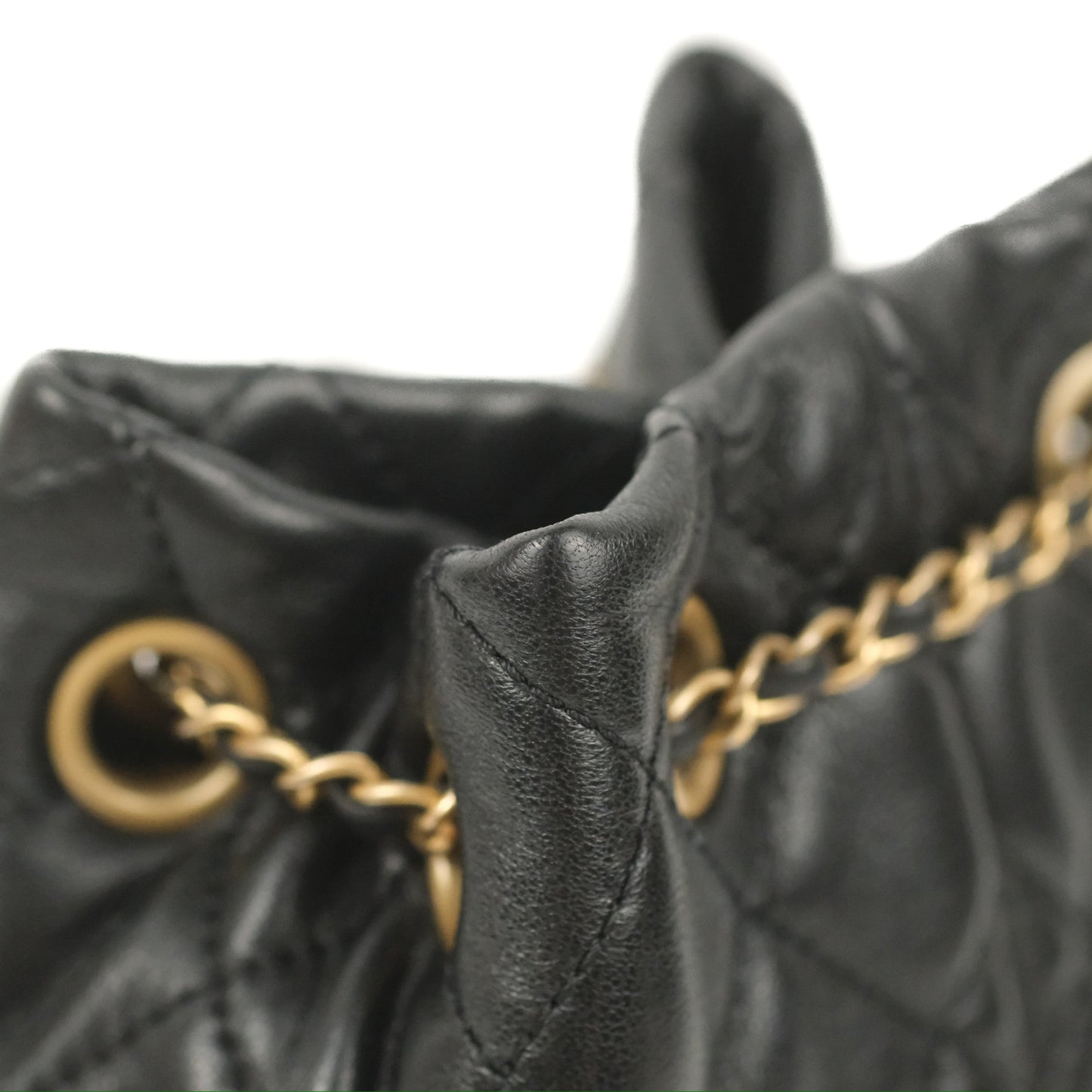 Chanel Pearl Crush Bucket Bag Black Lambskin Aged Gold Hardware 22S