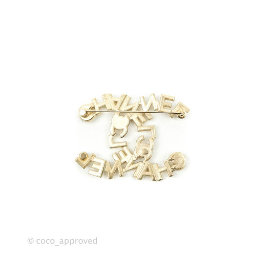 Chanel CC Crystal Pearl Brooch Gold Tone 20B