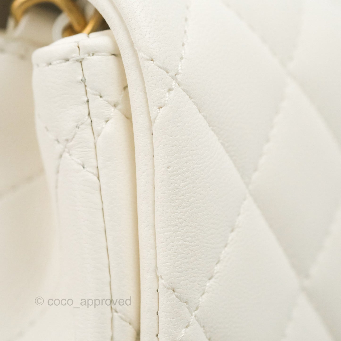 Chanel Mini Square Pearl Crush Quilted White Lambskin Aged Gold Hardware
