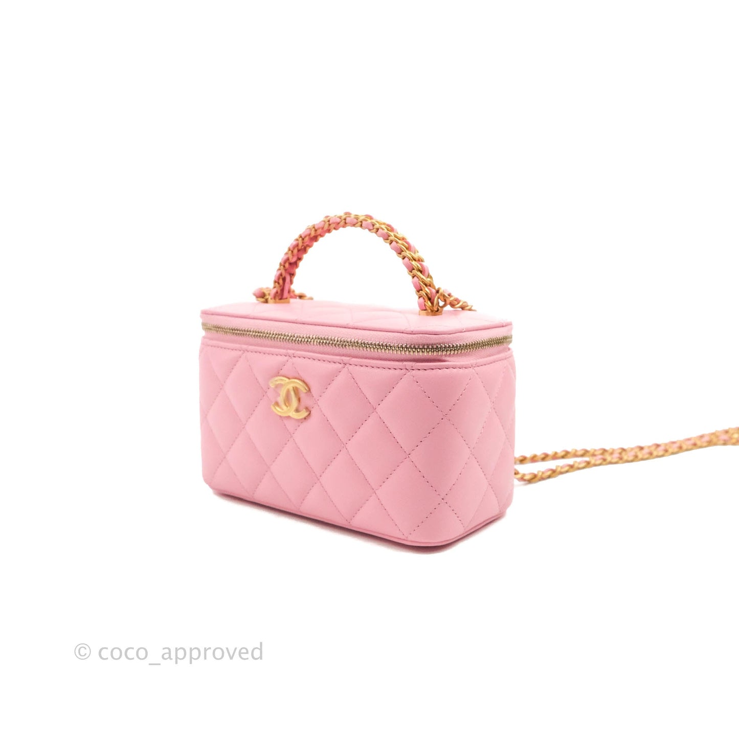 Chanel Vanity Rectangular with Top Handle Pick Me Up Pink Lambskin Aged Gold Hardware 22S