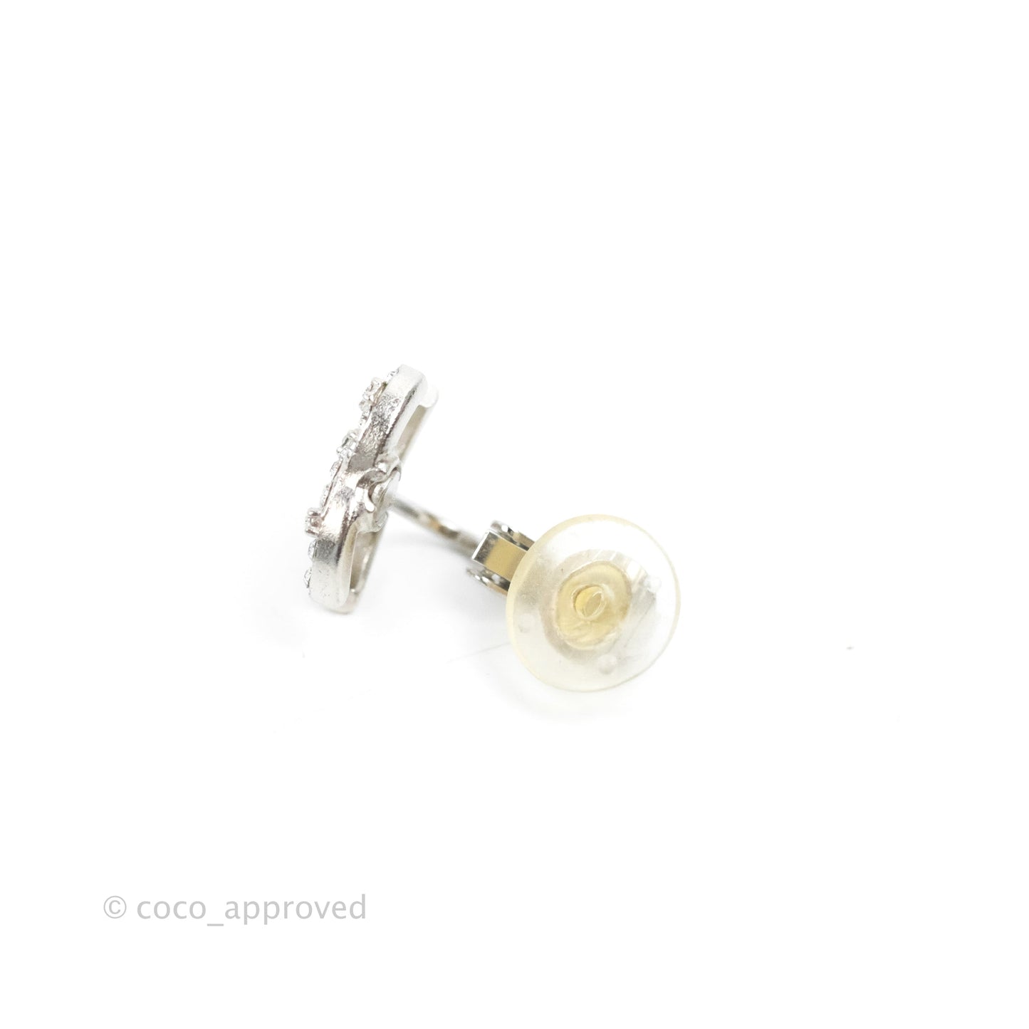 Chanel Crystal CC Earrings Ear Clip Silver Tone 20B