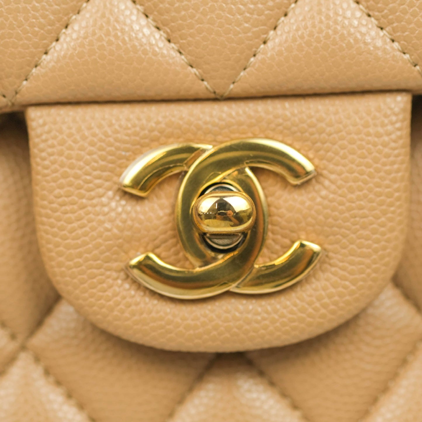 Chanel Classic M/L Medium Double Flap Dark Beige Caviar Gold Hardware 19B
