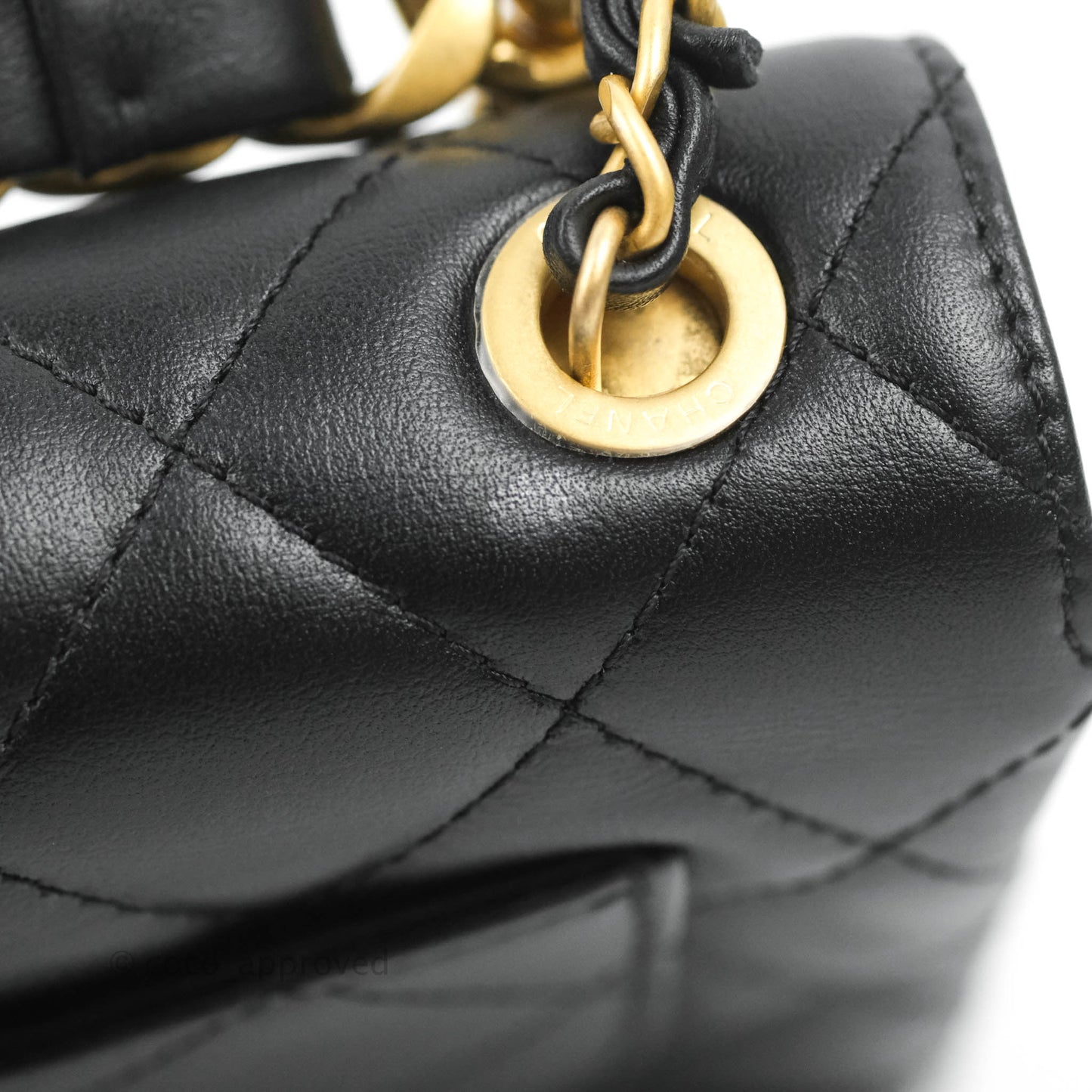 Chanel Small Chain Bar Flap Bag Black Calfskin Aged Gold Hardware