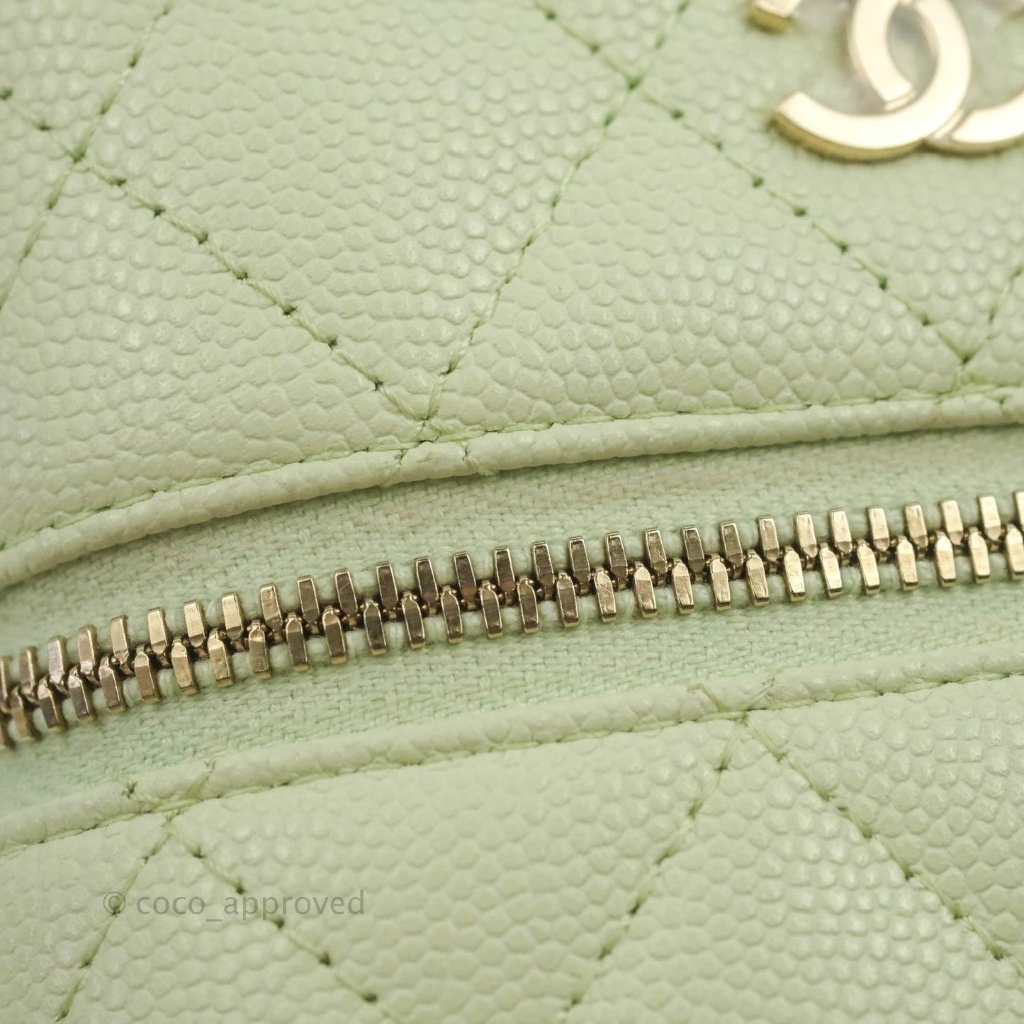 Chanel Vanity Phone Holder With Chain Light Mint Green Caviar Gold Hardware
