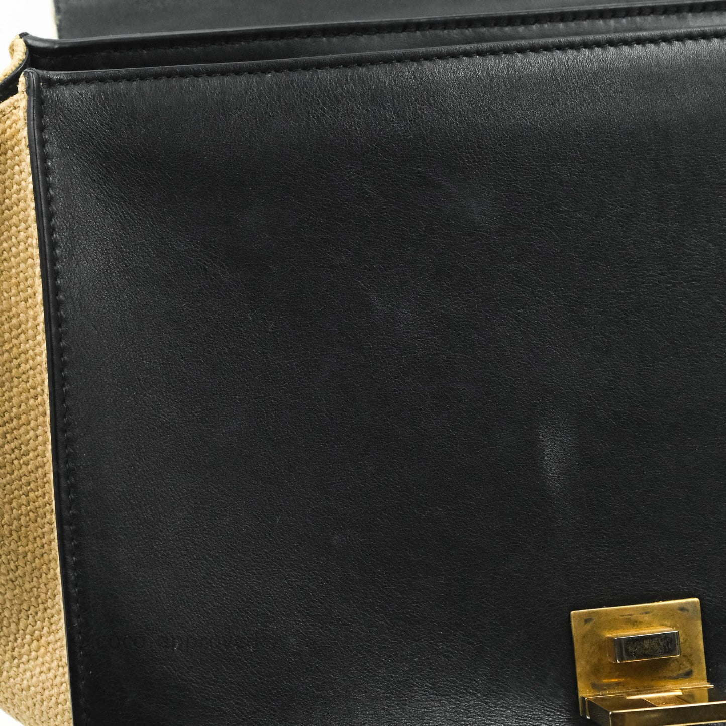 Celine Small Sleek Calfskin Tri-Color Trapeze Ivory Black Raffia