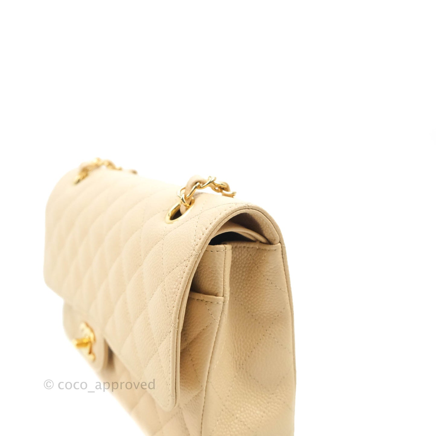 Chanel Classic M/L Medium Flap Quilted Beige Caviar Gold Hardware