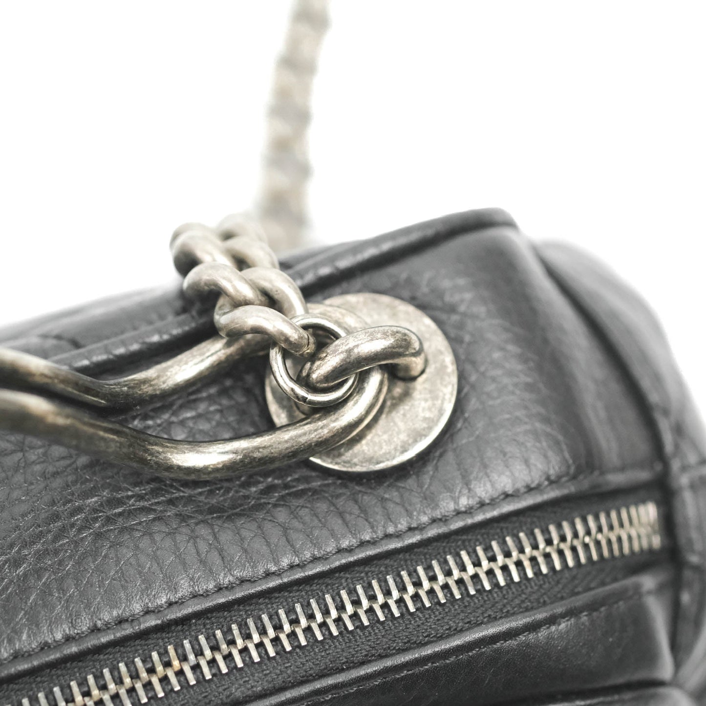 Chanel Quilted Airline Bowling Bag with Handle Black Calfskin Ruthenium Hardware