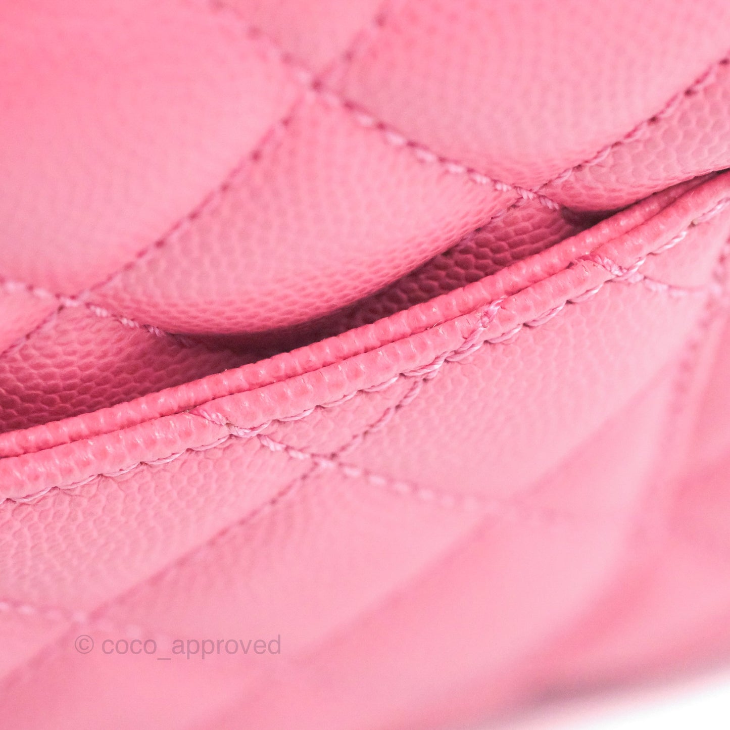 Chanel Small Coco Handle Quilted Pink Caviar Aged Gold Hardware Lizard Embossed Handle