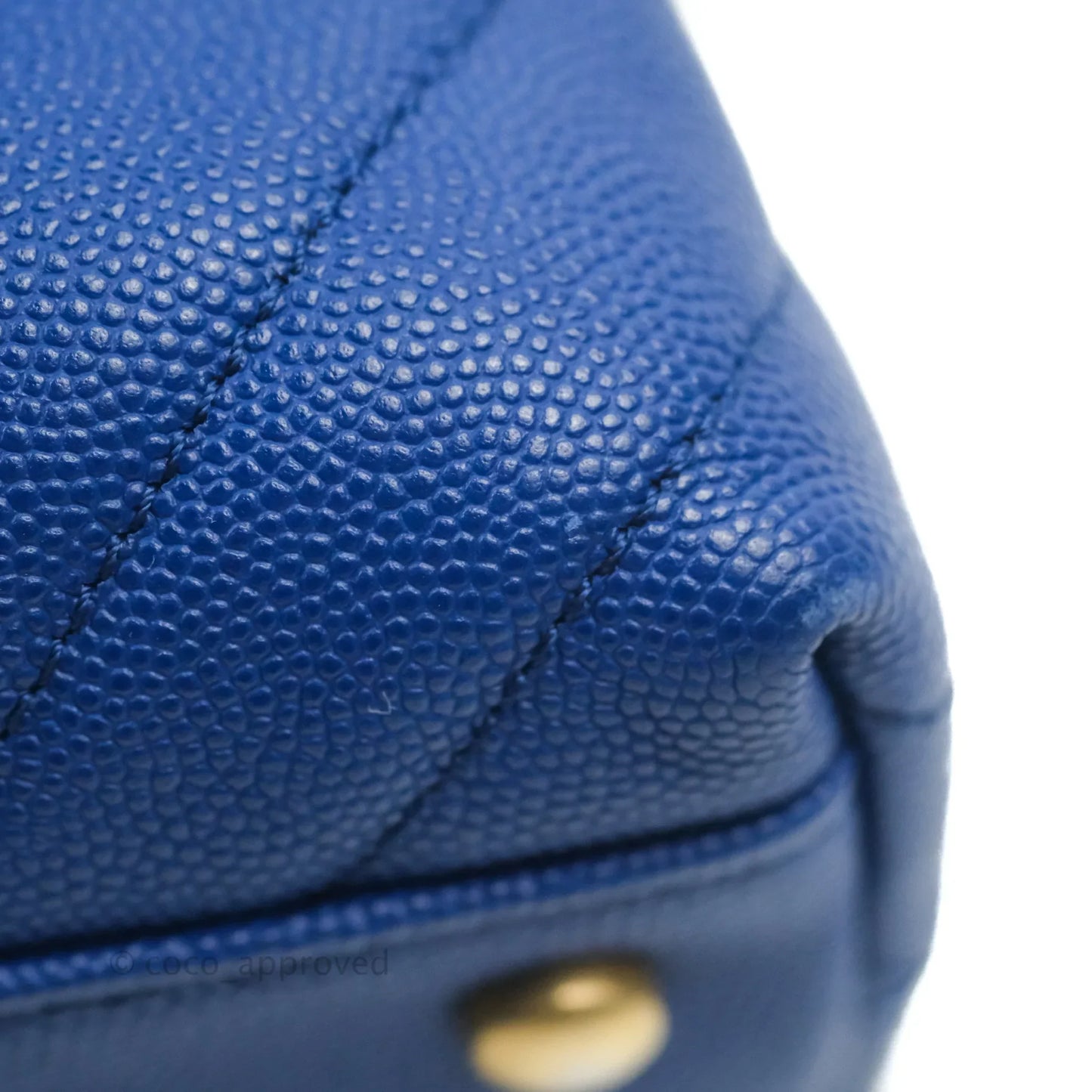 Chanel Small Coco Handle Chevron Blue Caviar Aged Gold Hardware