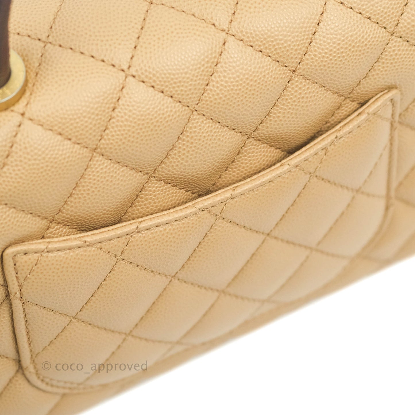 Chanel Small Coco Handle Quilted Beige Caviar Gold Hardware Lizard Embossed Handle