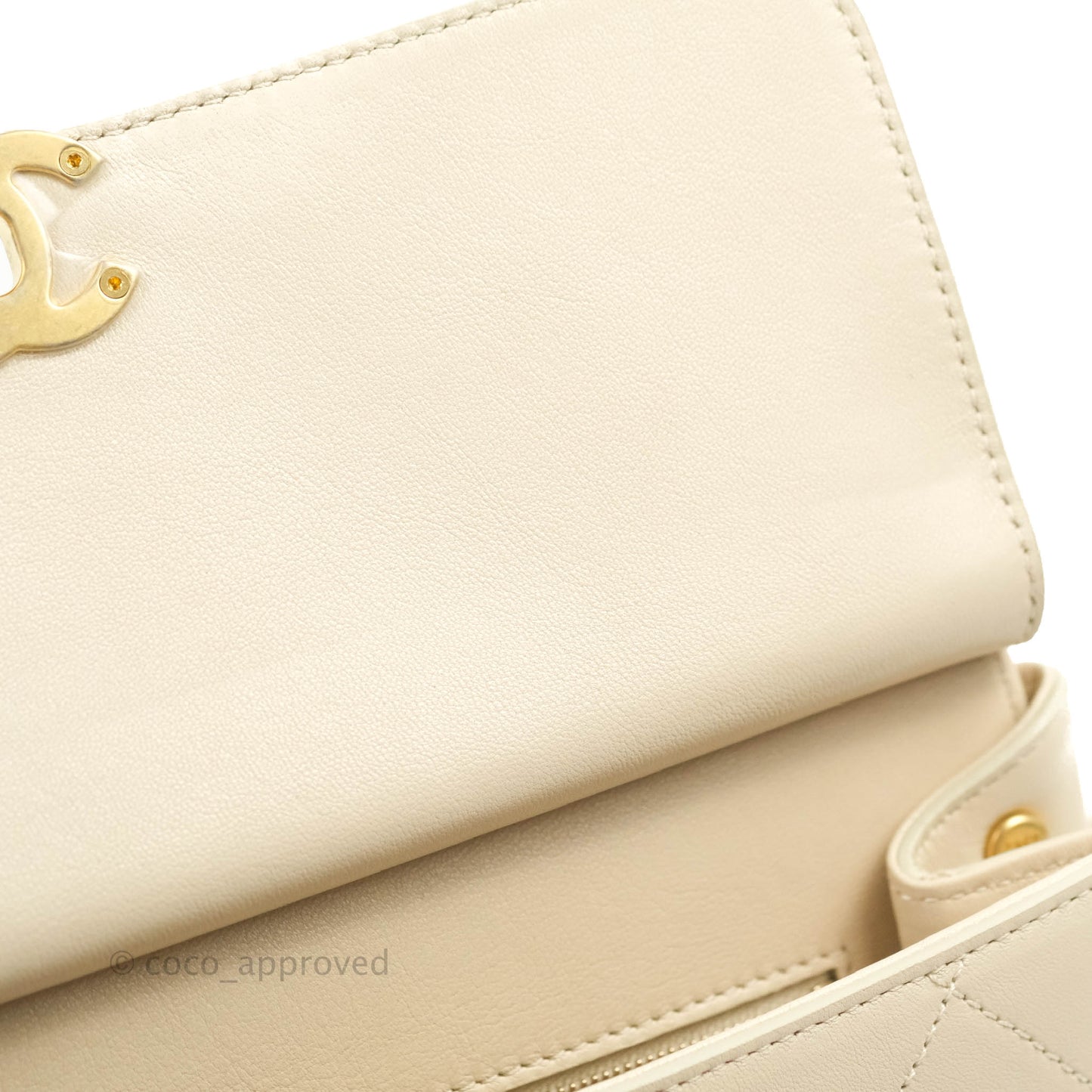 Chanel Small Flat Quilted Coco Luxe Flap Bag Light Beige Aged Gold Hardware