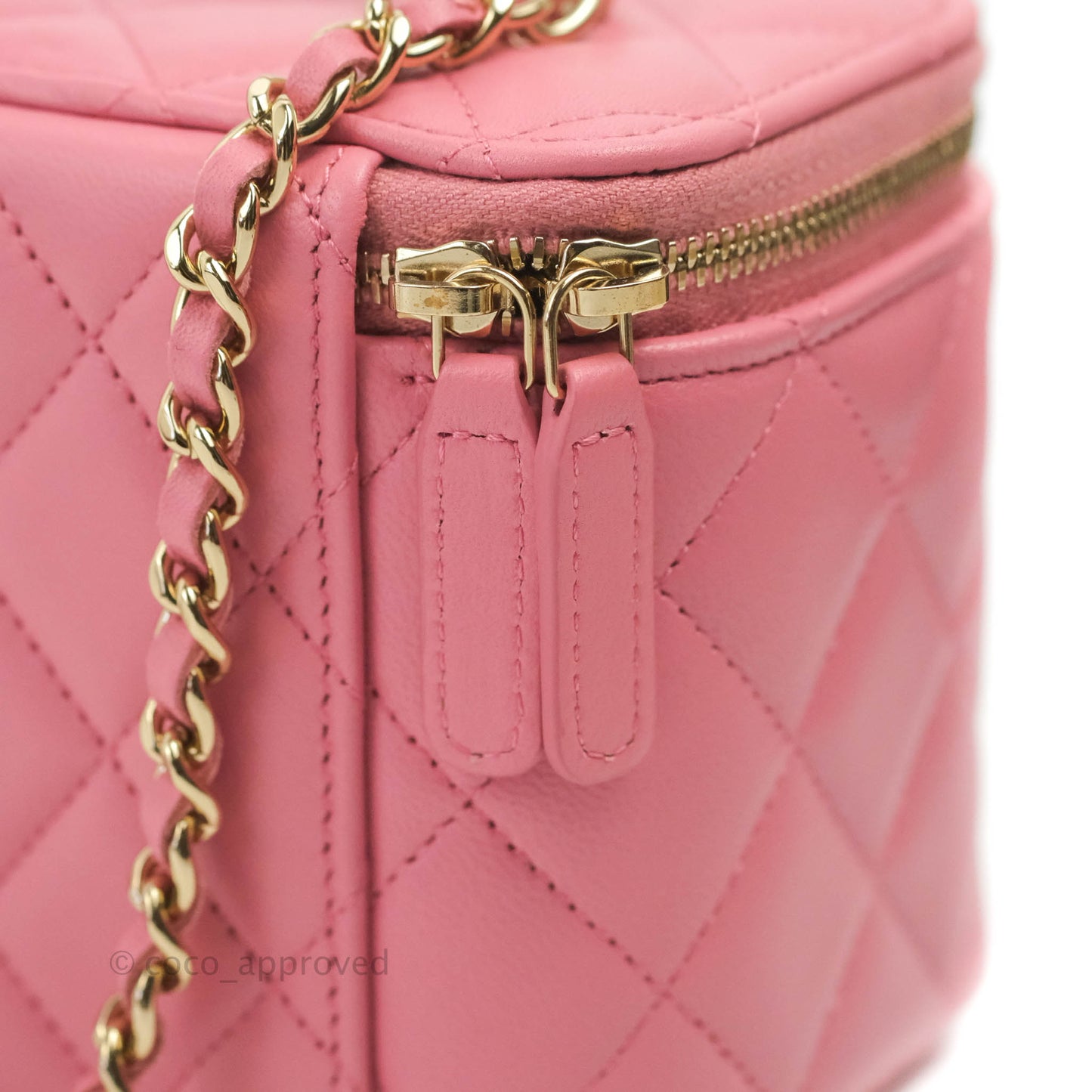 Chanel Vanity Rectangular Top Handle Pink Lambskin Gold Hardware