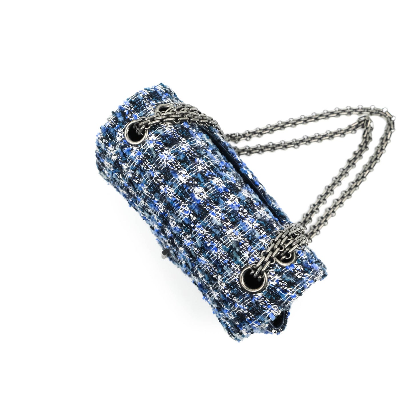 Chanel Mini Reissue 224 Blue Tweed Ruthenium Hardware