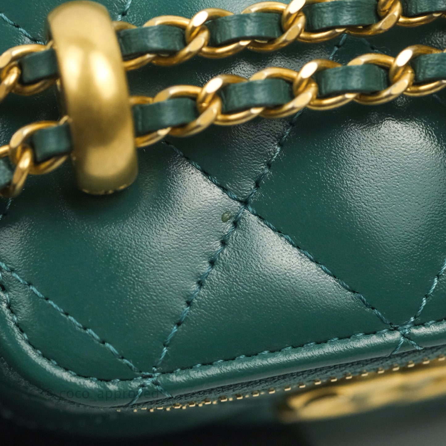 Chanel Quilted Mini Perfect Fit Vanity With Chain Calfskin Pine Green Aged Gold Hardware