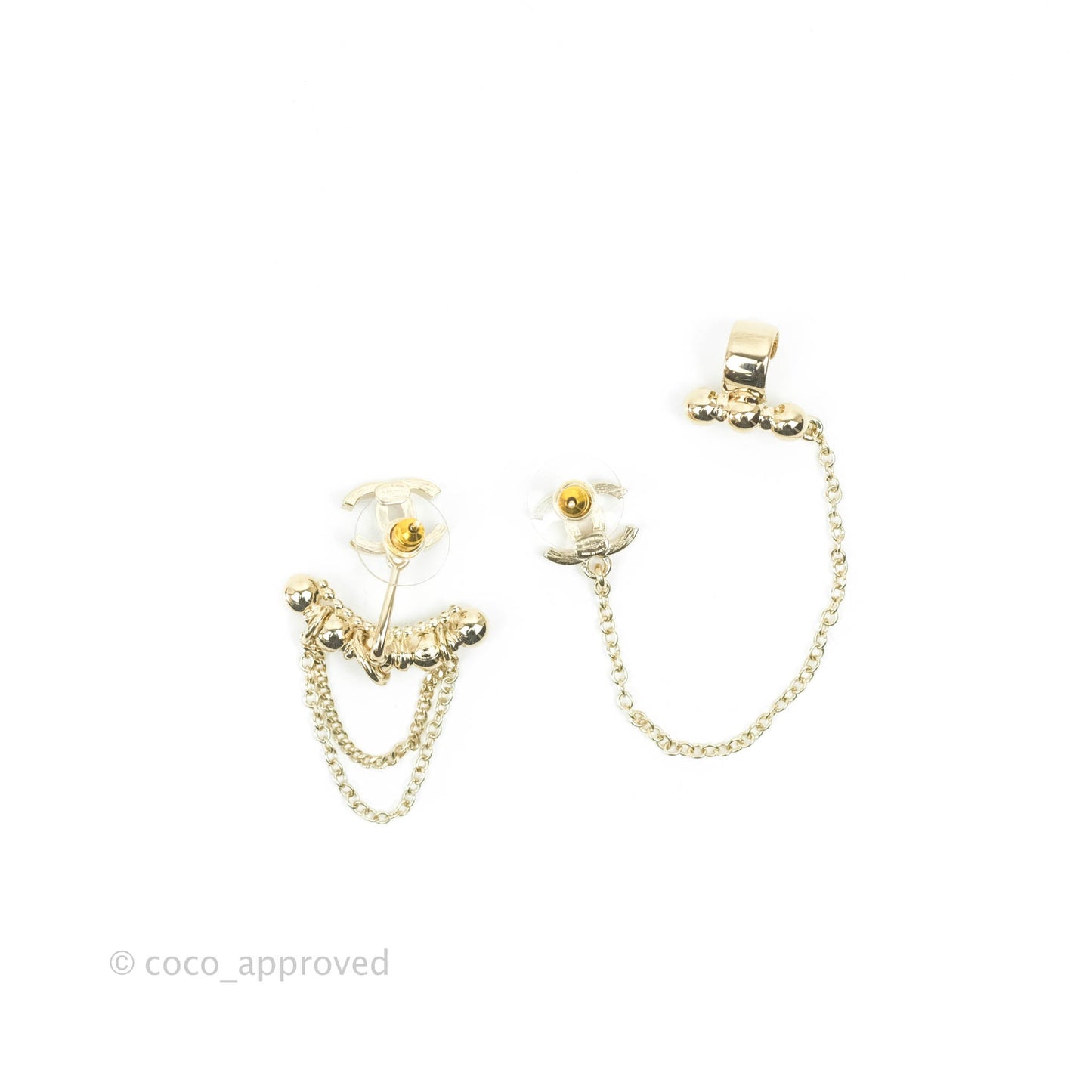 Chanel Crystal CC Earrings Ear Clip Gold Tone 22C