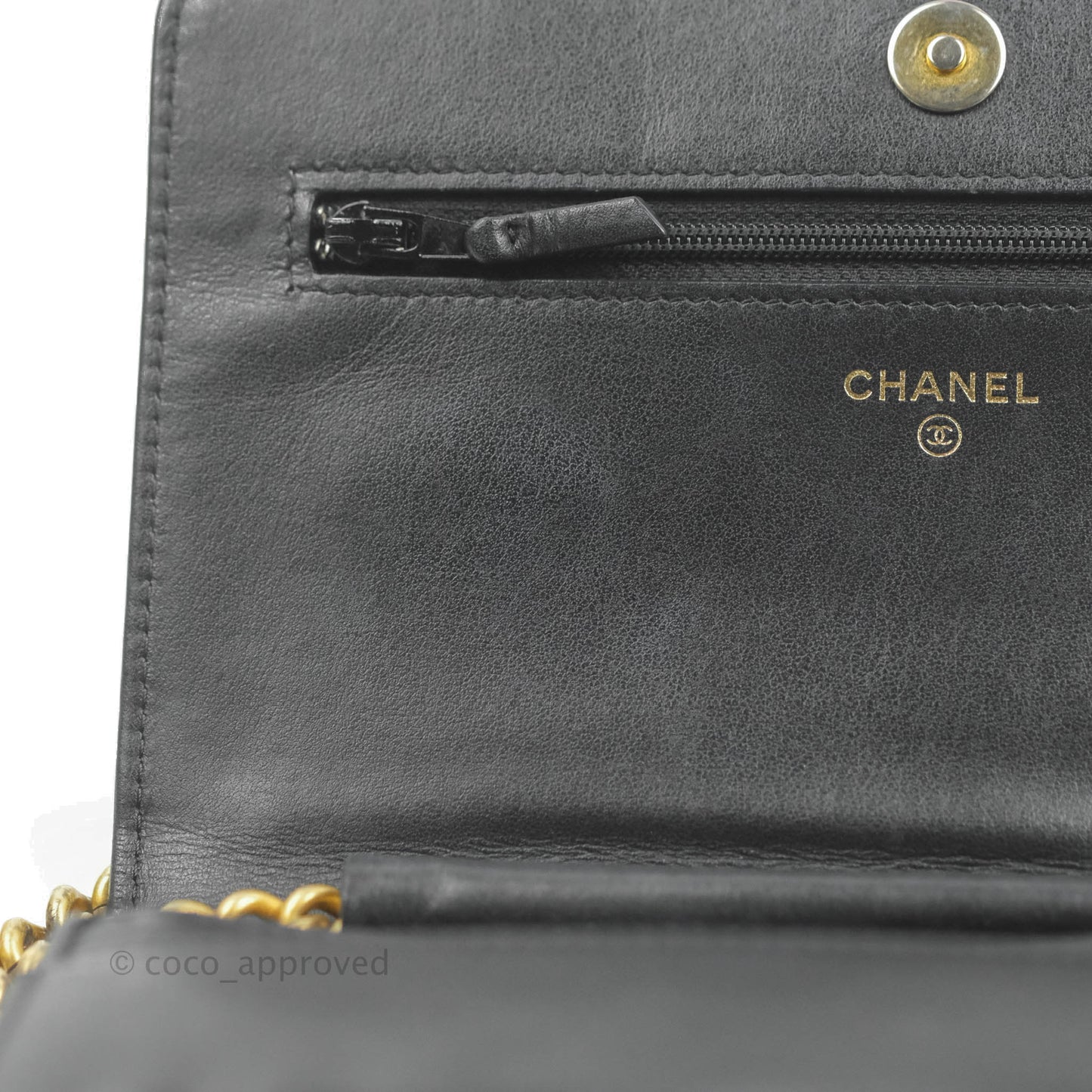 Chanel Quilted Boy Wallet on Chain WOC Black Caviar Aged Gold Hardware