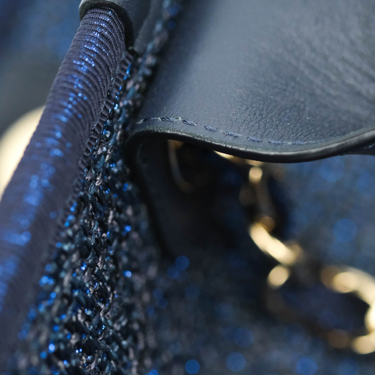 Chanel Large Deauville Navy Blue Glitter Canvas Gold Hardware