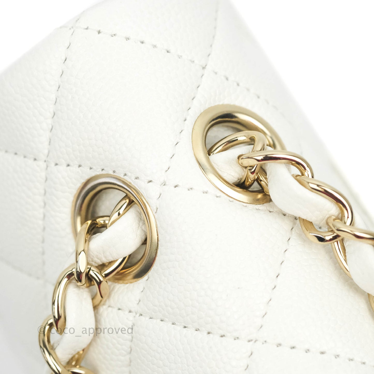 Chanel Small S/M Classic Quilted Flap White Caviar Gold Hardware