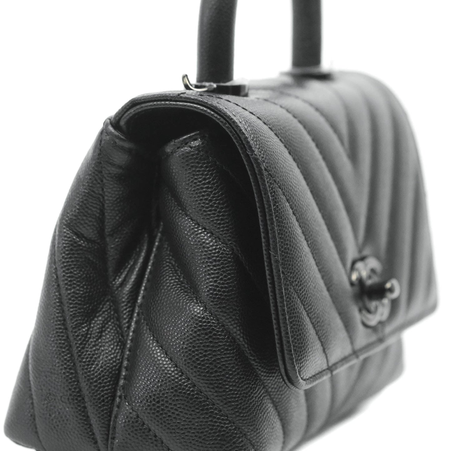 Chanel Mini Chevron Coco Handle Bag So Black Caviar