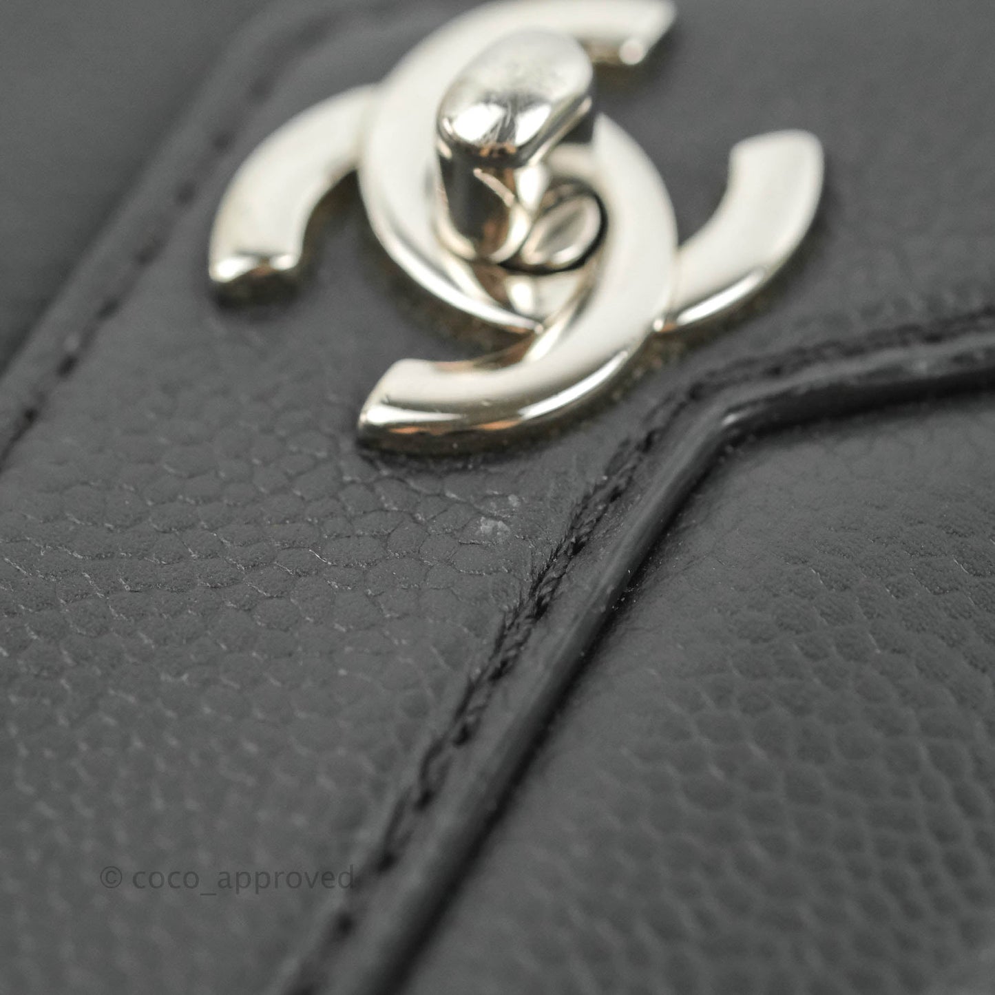 Chanel Medium Chevron Quilted Flap Black Grained Calfskin Silver Hardware