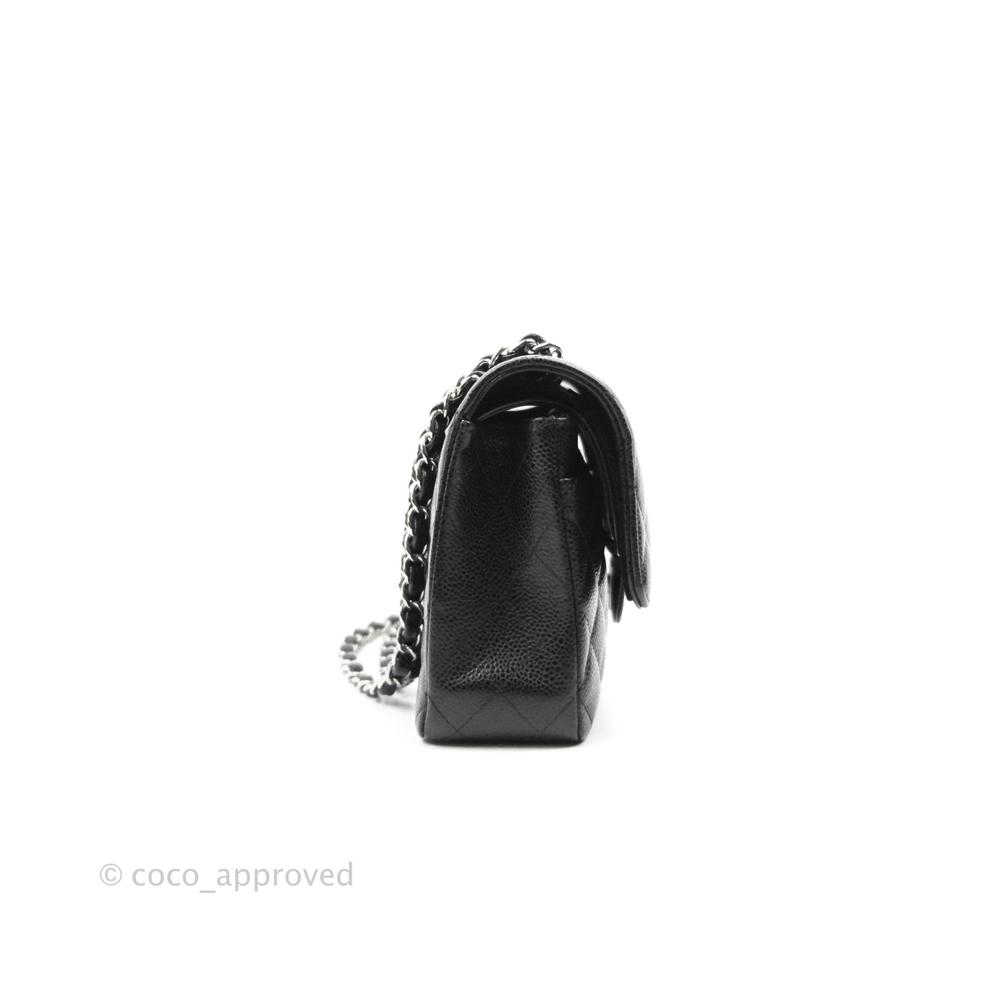 Chanel Classic M/L Medium Double Flap Bag Black Caviar Silver Hardware