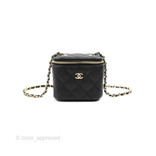 Chanel Mini Vanity With Chain Black Caviar Gold Hardware