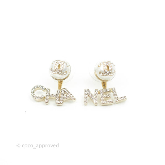 Chanel CC Pearl Rhinestone Earrings Gold Tone 21A