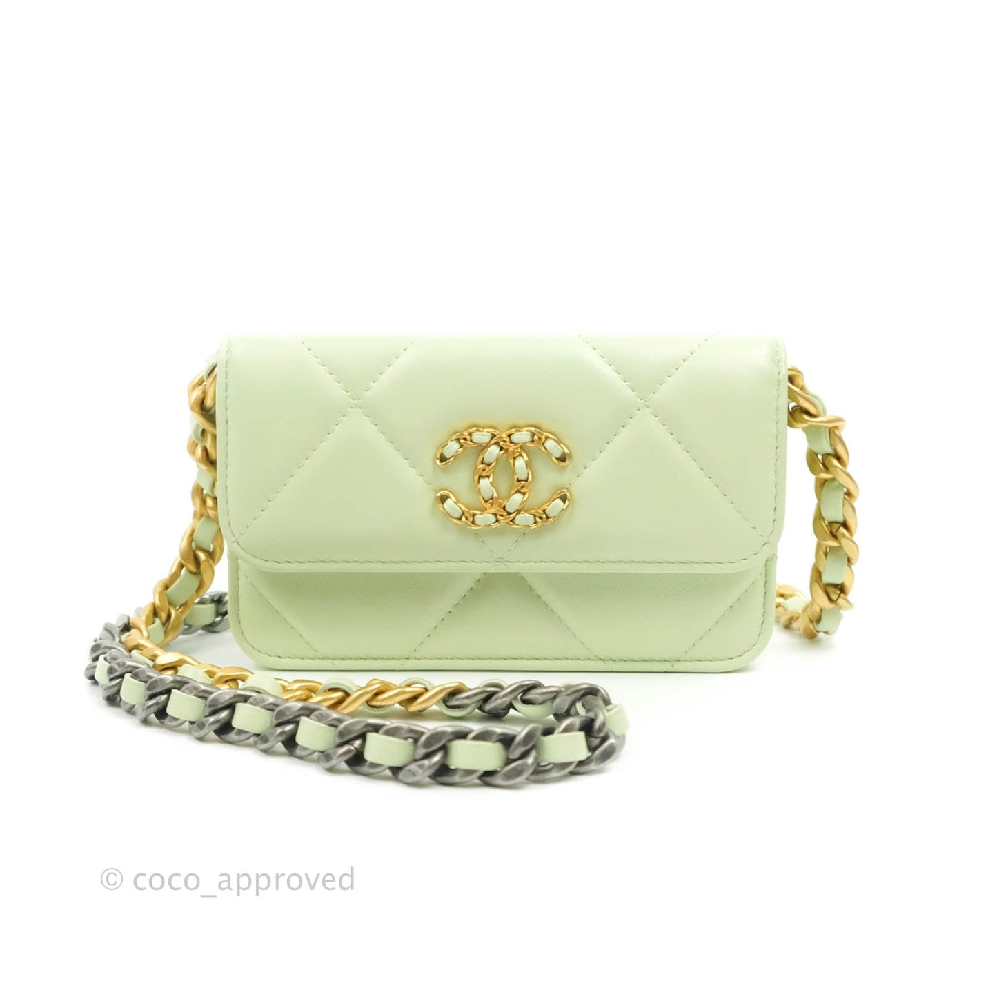 Chanel 19 Mini Clutch with Chain Light Green Lambskin Mixed Hardware 22C