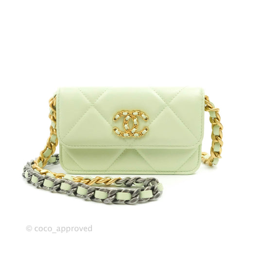 Chanel 19 Mini Clutch with Chain Light Green Lambskin Mixed Hardware 22C