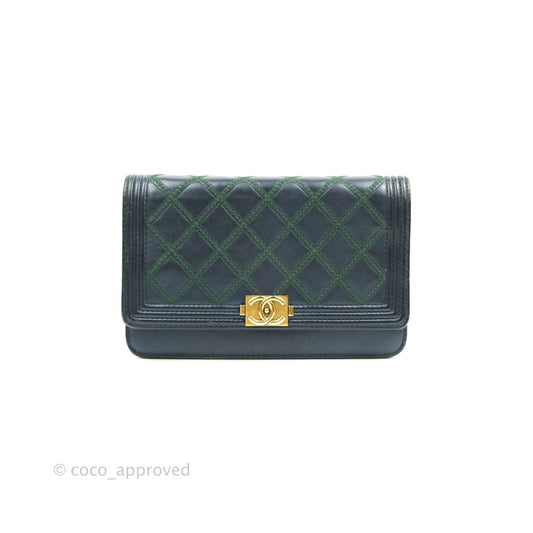 Chanel Boy Wallet on Chain WOC Blue Lambskin Gold Hardware