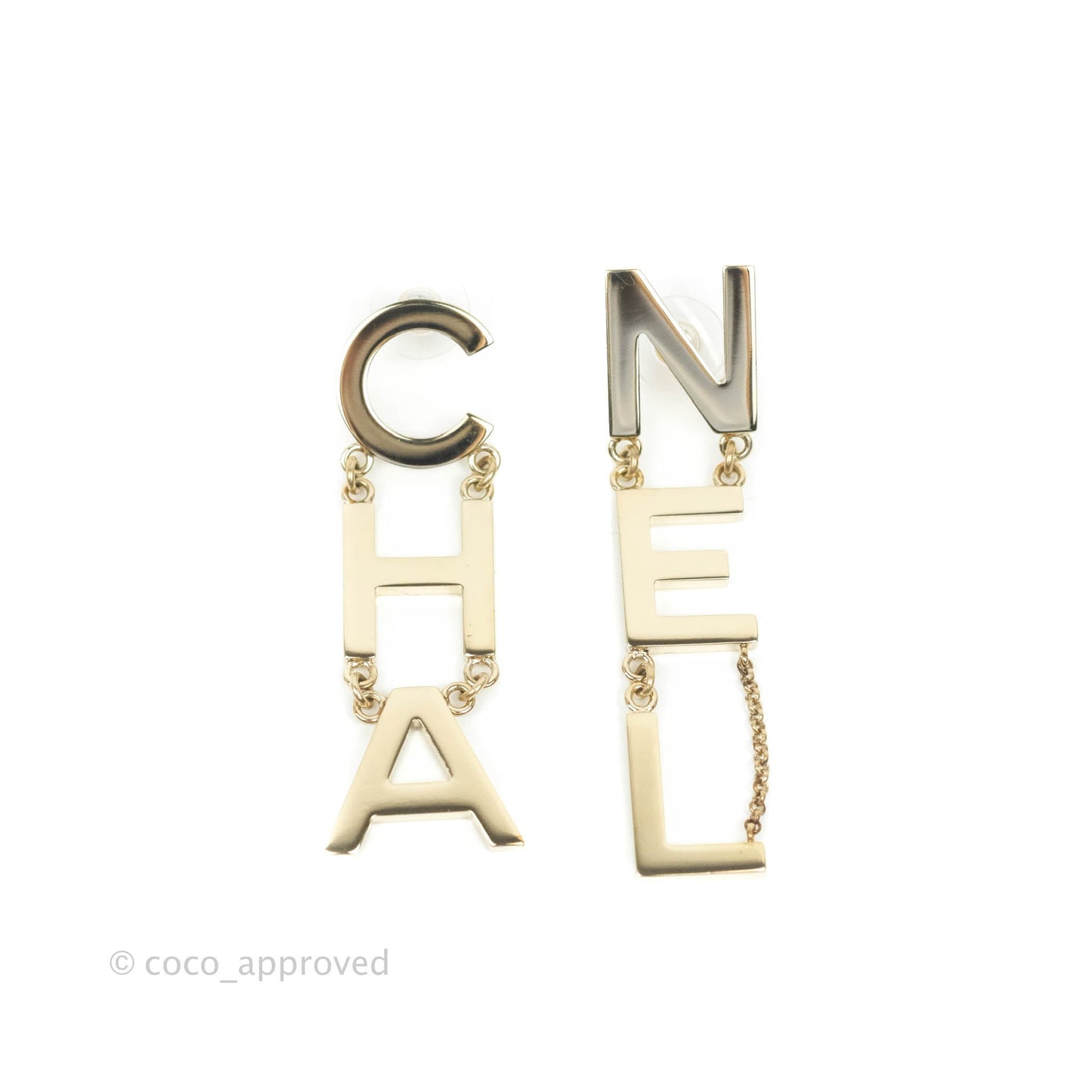 Chanel Letter Cha-Nel Logo Drop Earrings Gold Tone 19S