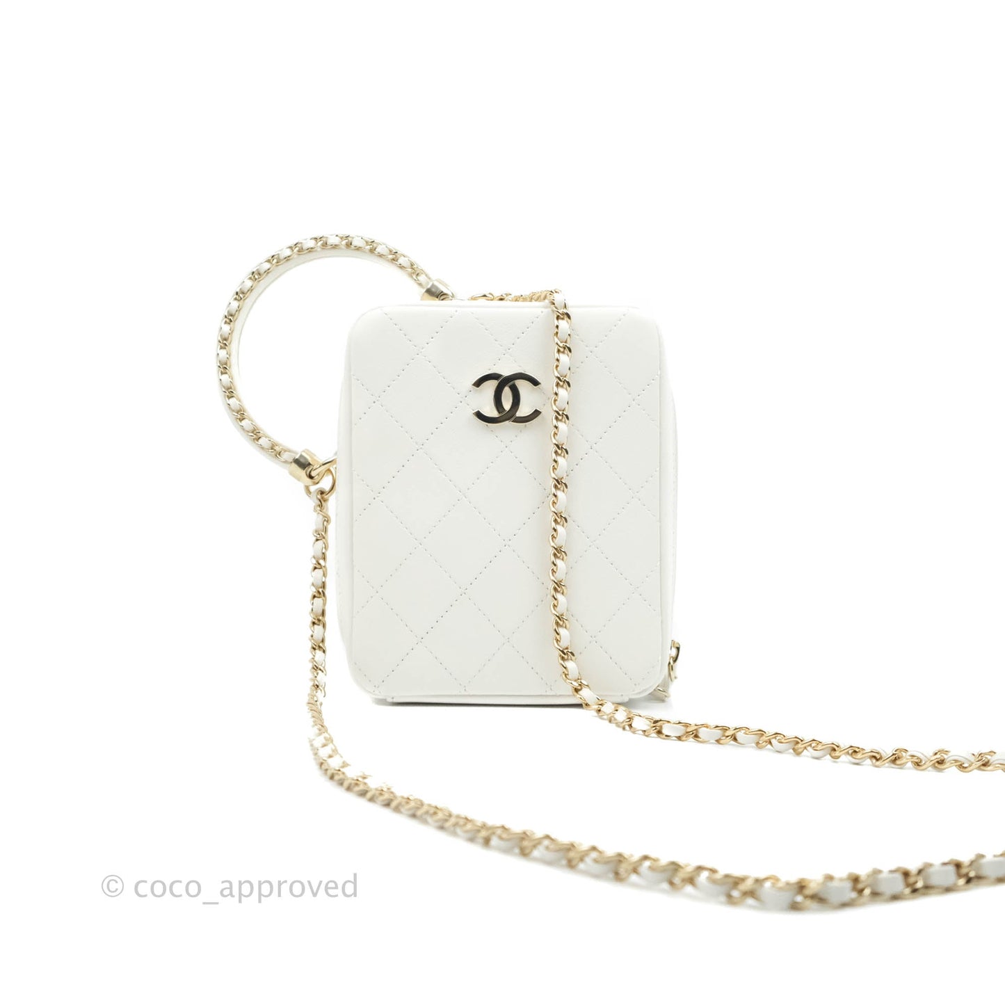 Chanel Circular Handle Zip Around Vanity Case White Calfskin Gold Hardware 20S