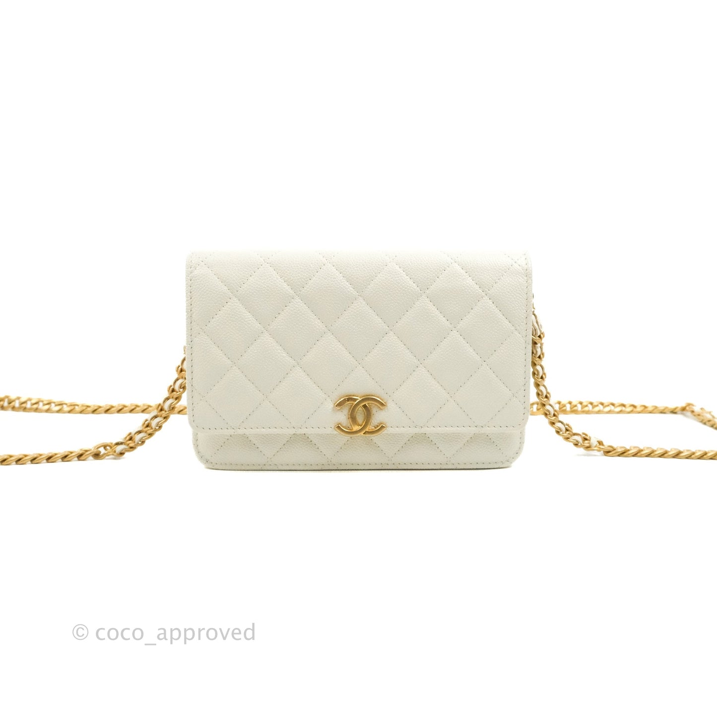 Chanel Quilted Wallet On Chain WOC Melody Ivory White Caviar Gold Hardware