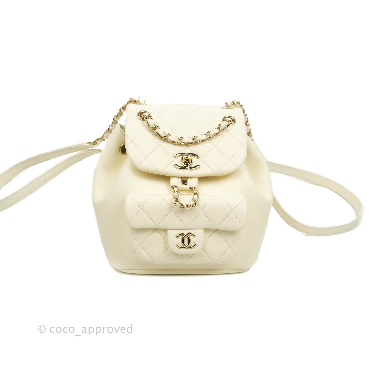 Chanel Quilted Small Duma Drawstring Backpack White Lambskin