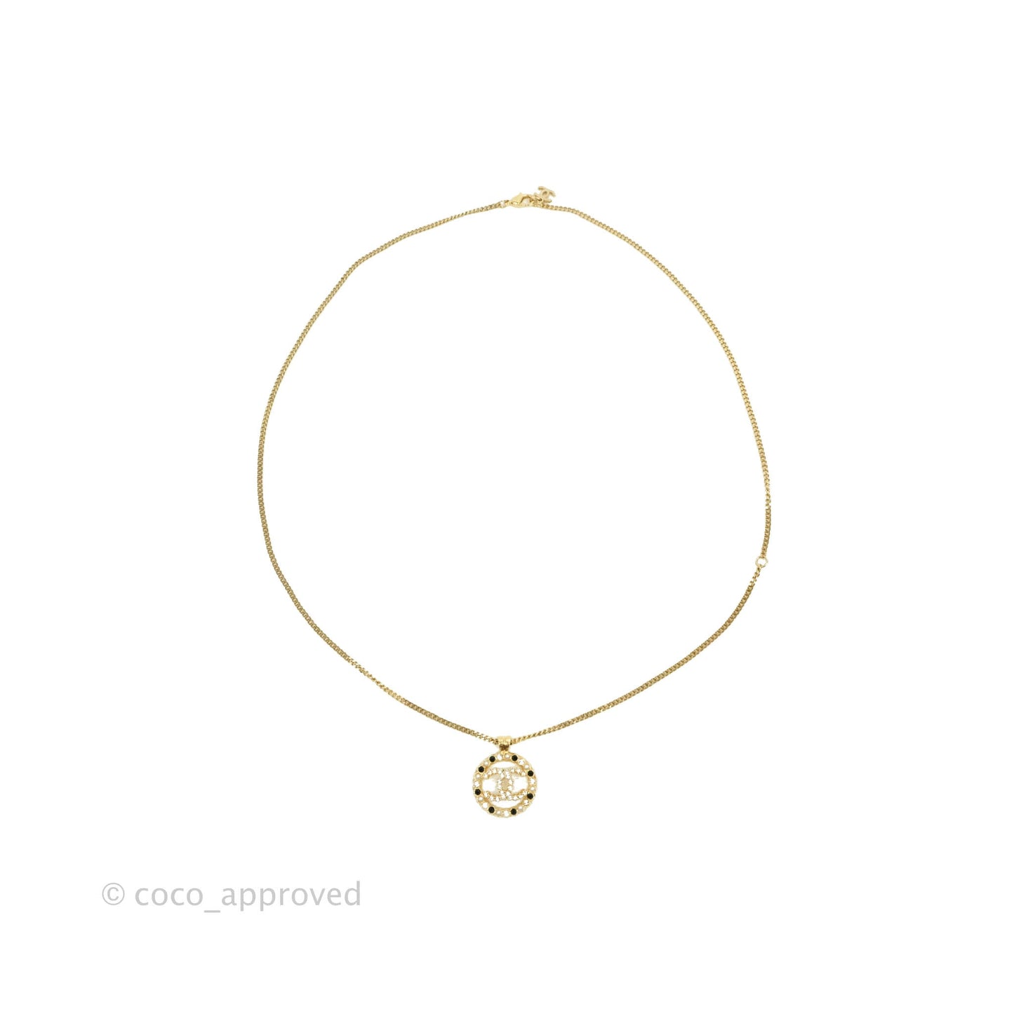 Chanel CC Pendant Necklace Gold Black White Crystal 20K