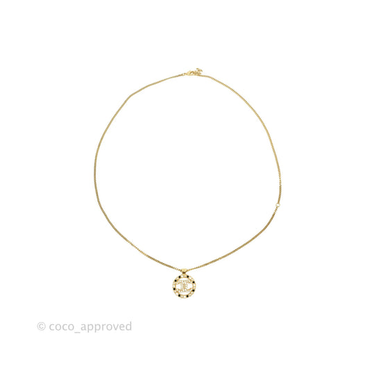 Chanel CC Pendant Necklace Gold Black White Crystal 20K