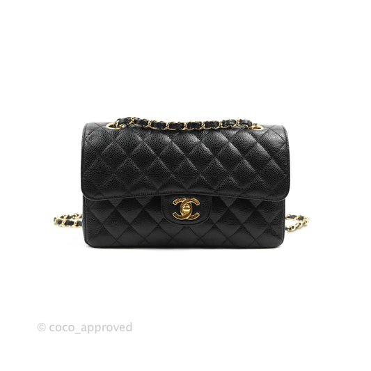 Chanel Small Classic Quilted Flap Black Caviar 24K Gold Hardware