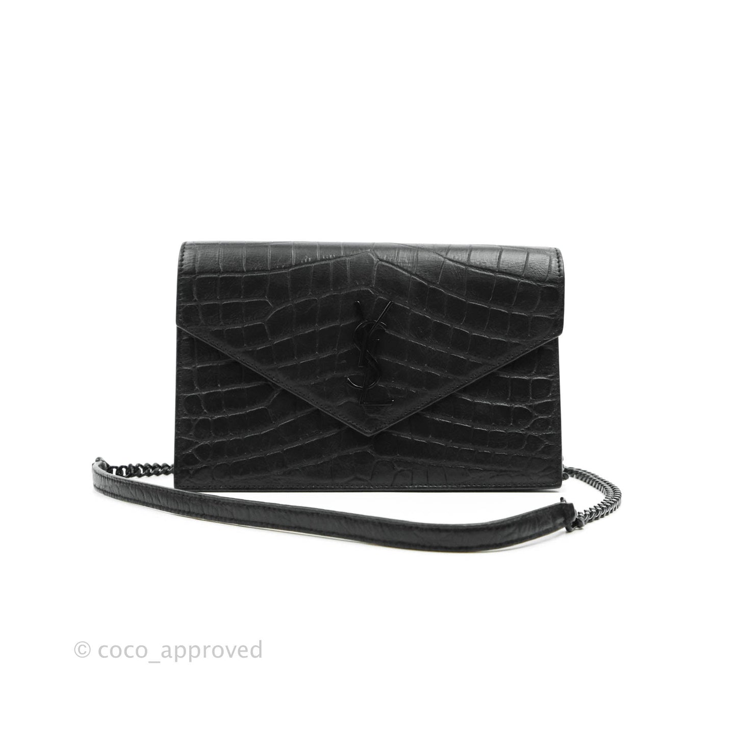 Saint Laurent Wallet on Chain So Black Crocodile-embossed Leather