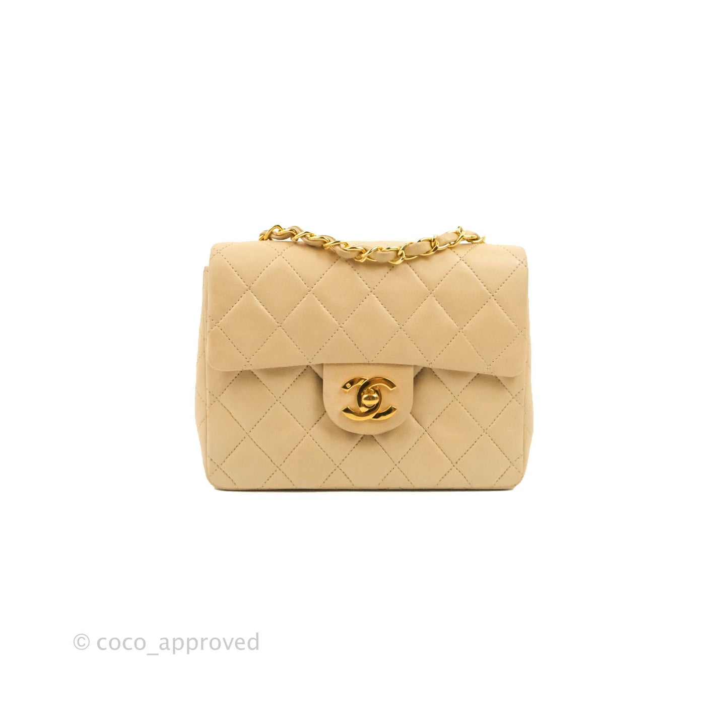 Chanel Vintage Mini Square Beige Lambskin 24K Gold Hardware