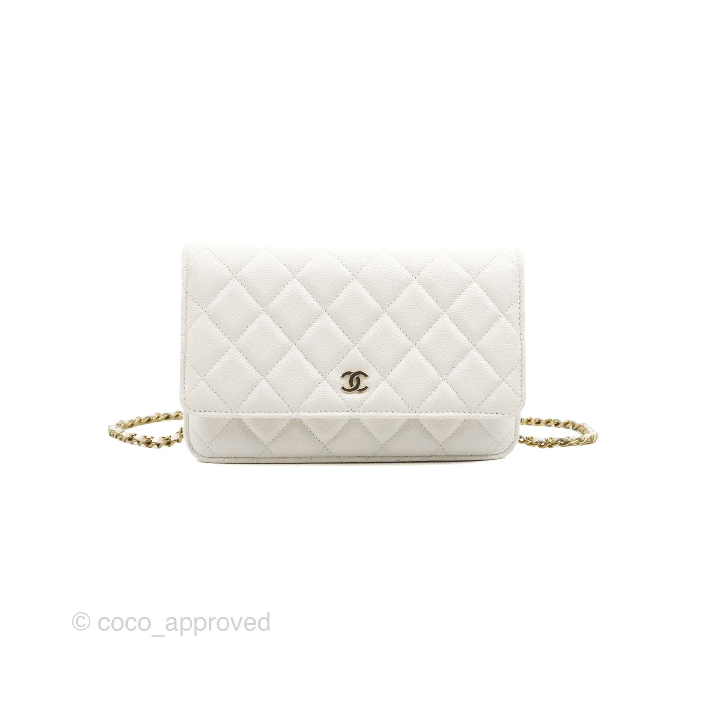 Chanel Quilted Classic Wallet on Chain WOC White Caviar Gold Hardware