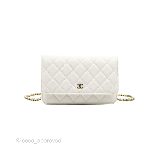 Chanel Quilted Classic Wallet on Chain WOC White Caviar Gold Hardware