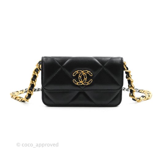Chanel 19 Mini Clutch with Chain Black Lambskin Mixed Hardware