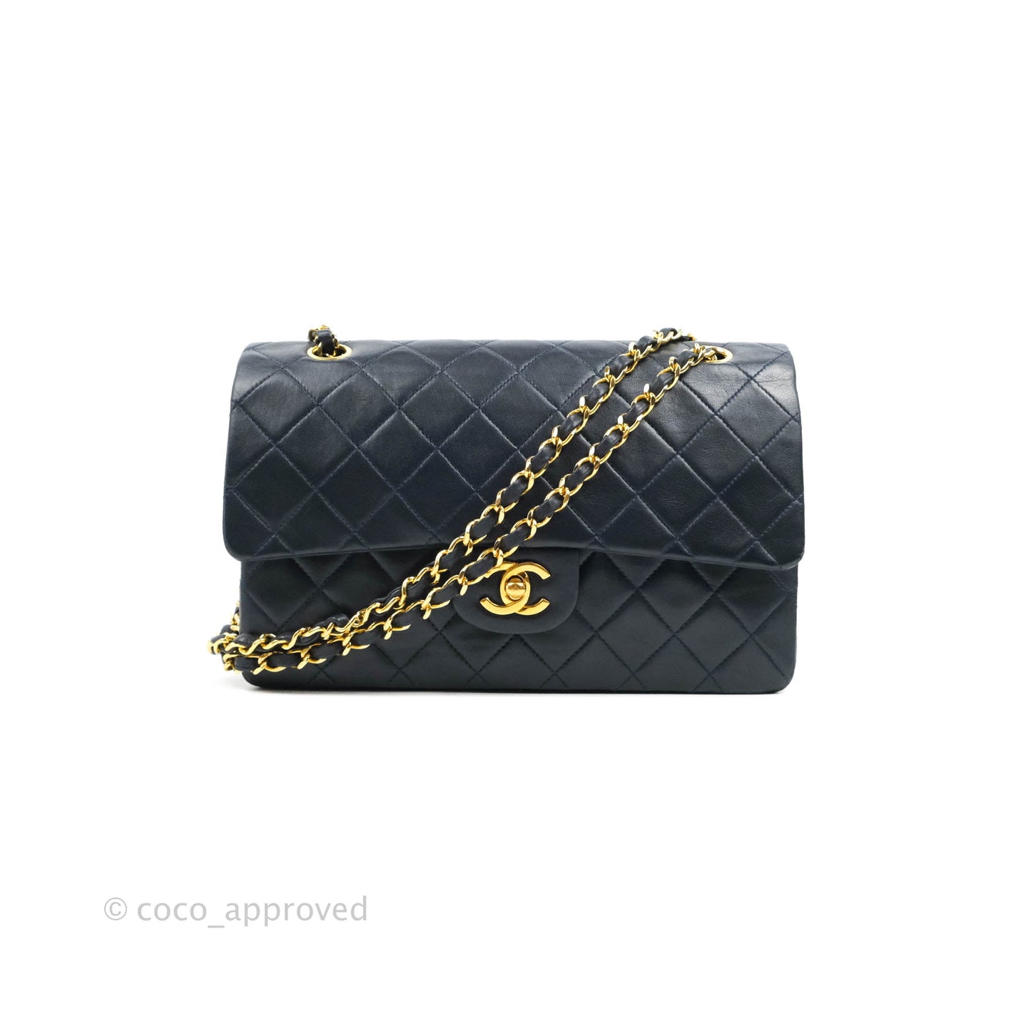 Chanel Classic Vintage Medium M/L Flap Navy Lambskin 24K Gold Hardware