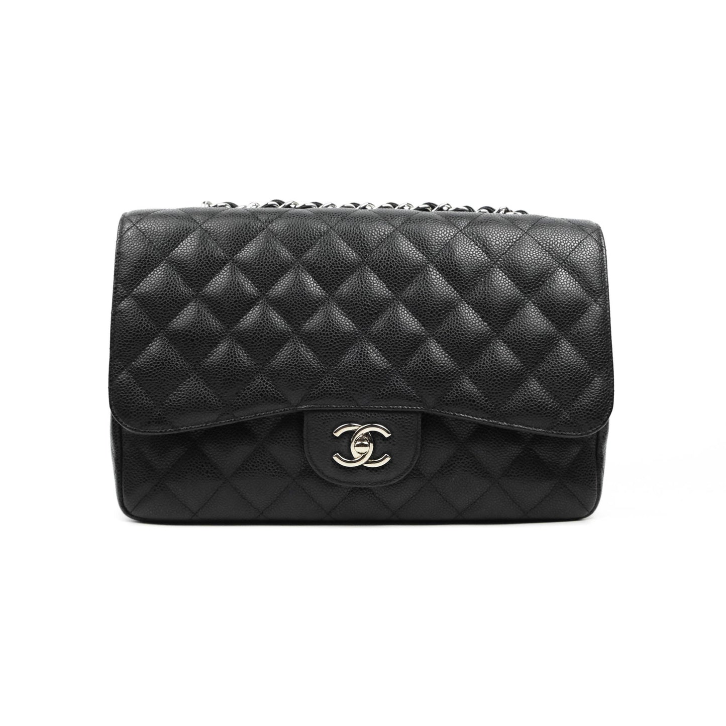Chanel Jumbo Single Flap Black Caviar Silver Hardware