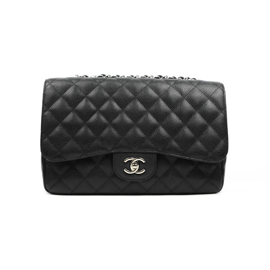 Chanel Jumbo Single Flap Black Caviar Silver Hardware