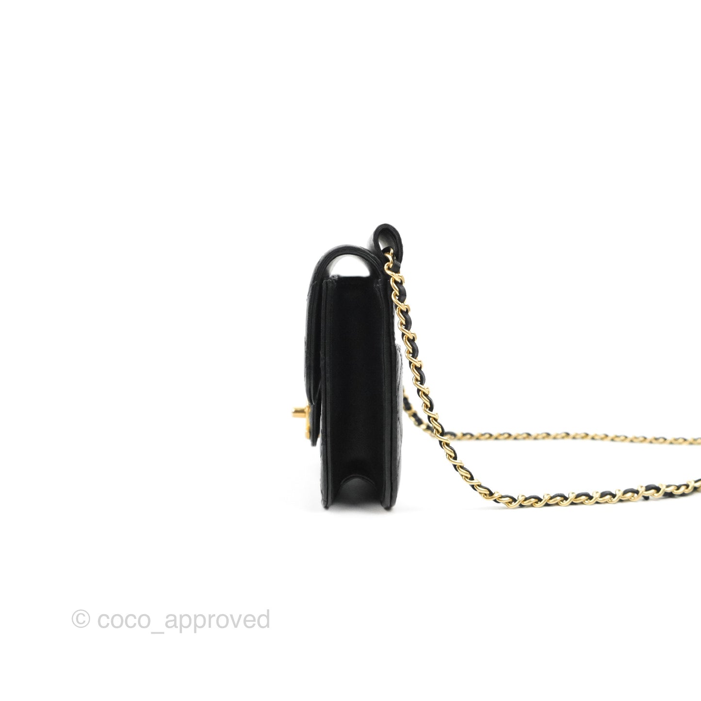 Chanel Mini Flap on Chain Black Calfskin Aged Gold Hardware