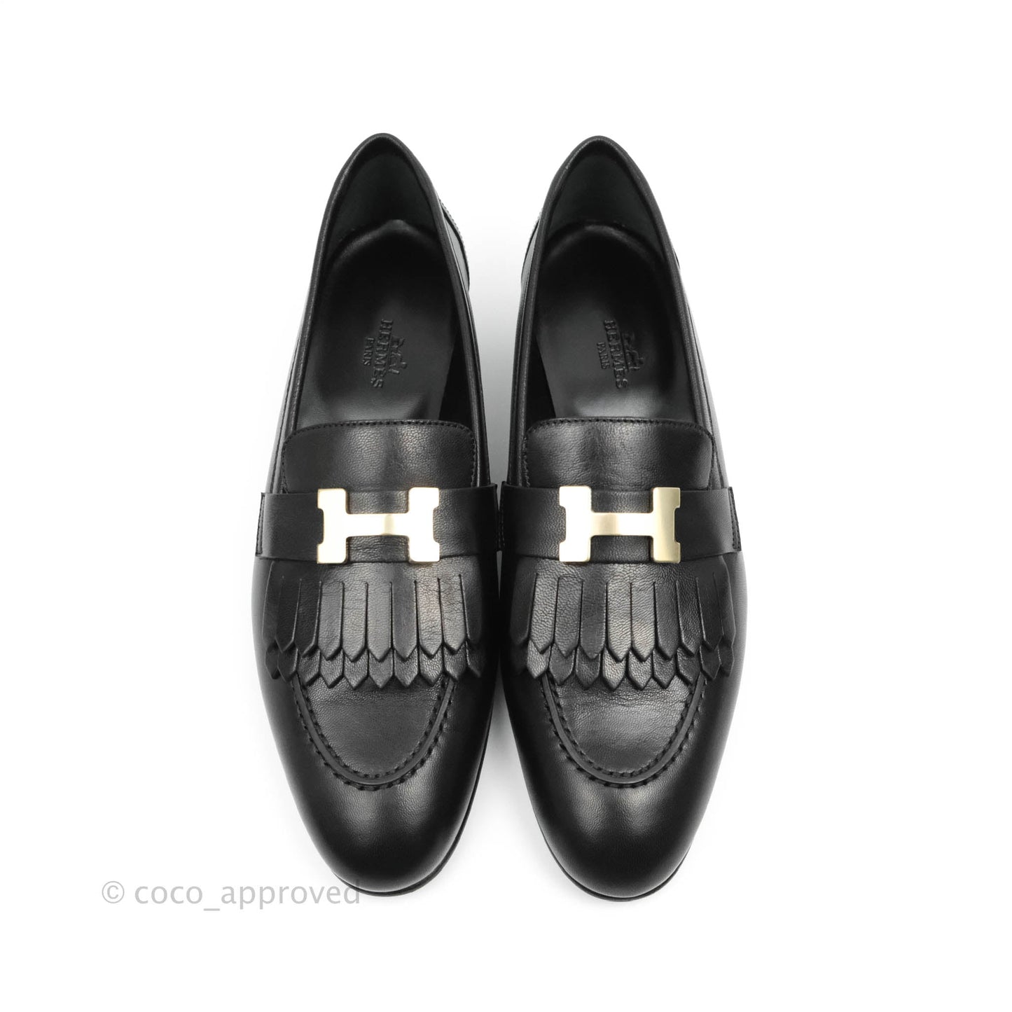 Hermès Women Royal Loafers Black Gold Hardware Size 38