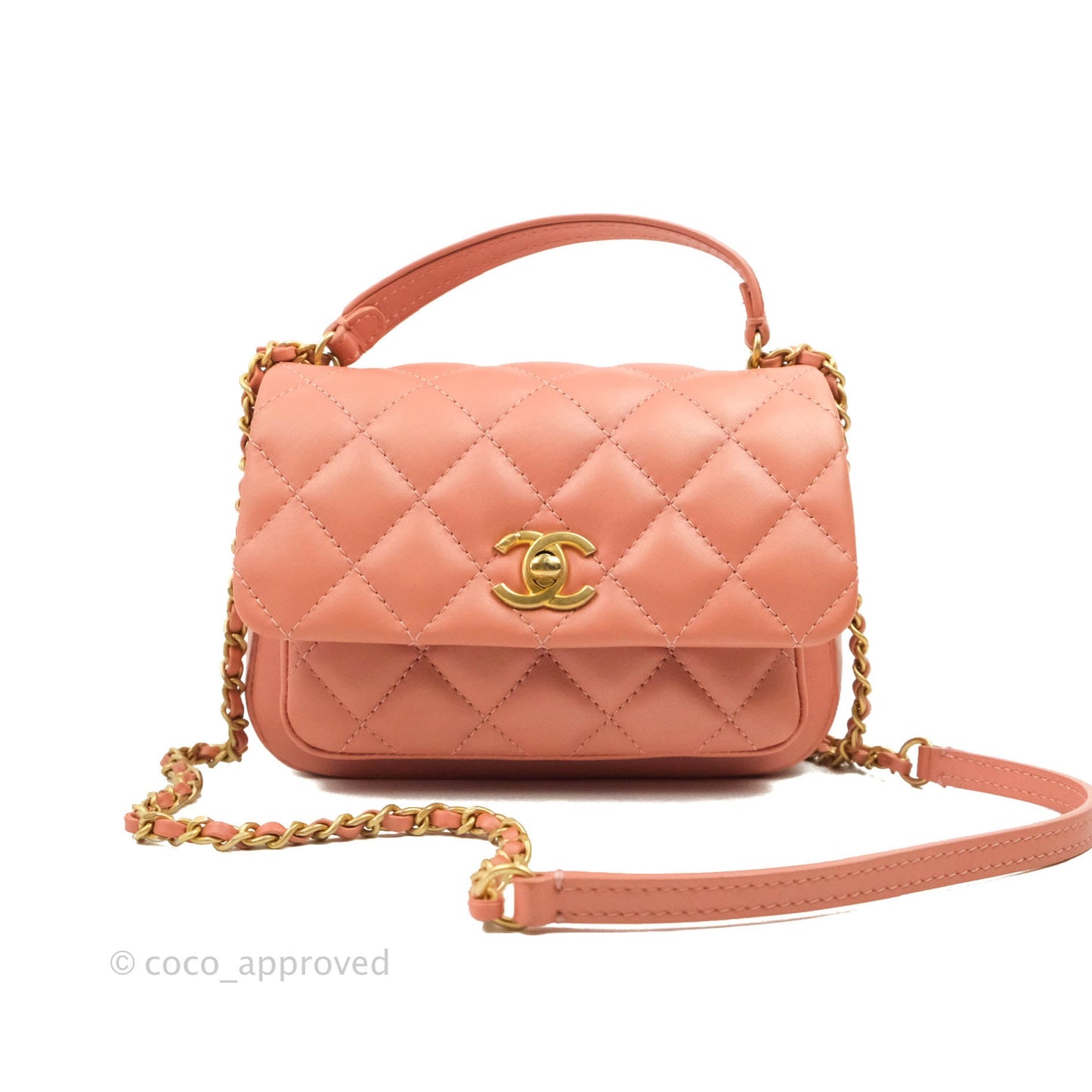 Chanel Mini Flap Bag With Top Handle Pink Lambskin Gold Hardware 20C