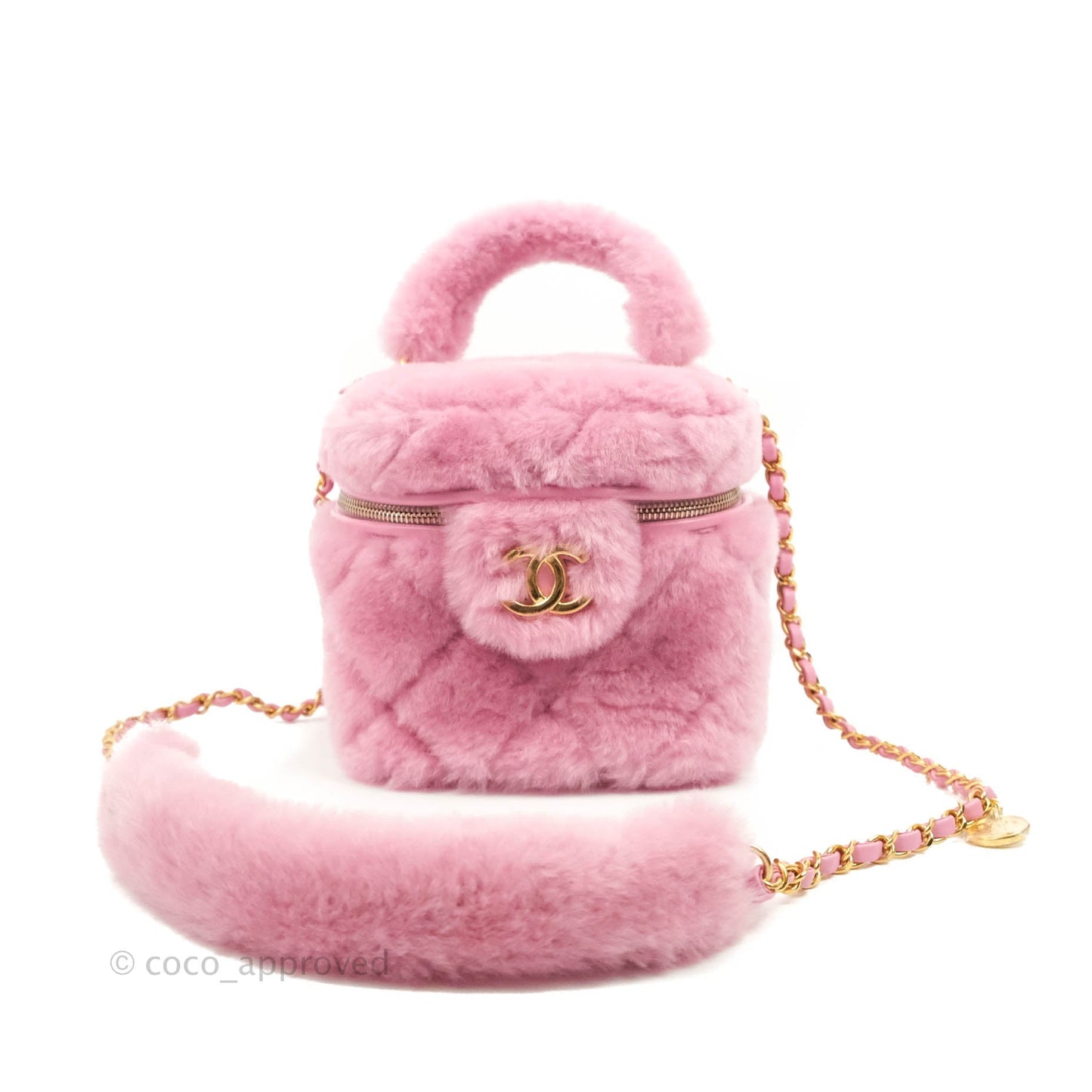 Chanel Small Vanity Case Pink Shearling Lambskin Gold Hardware 22A