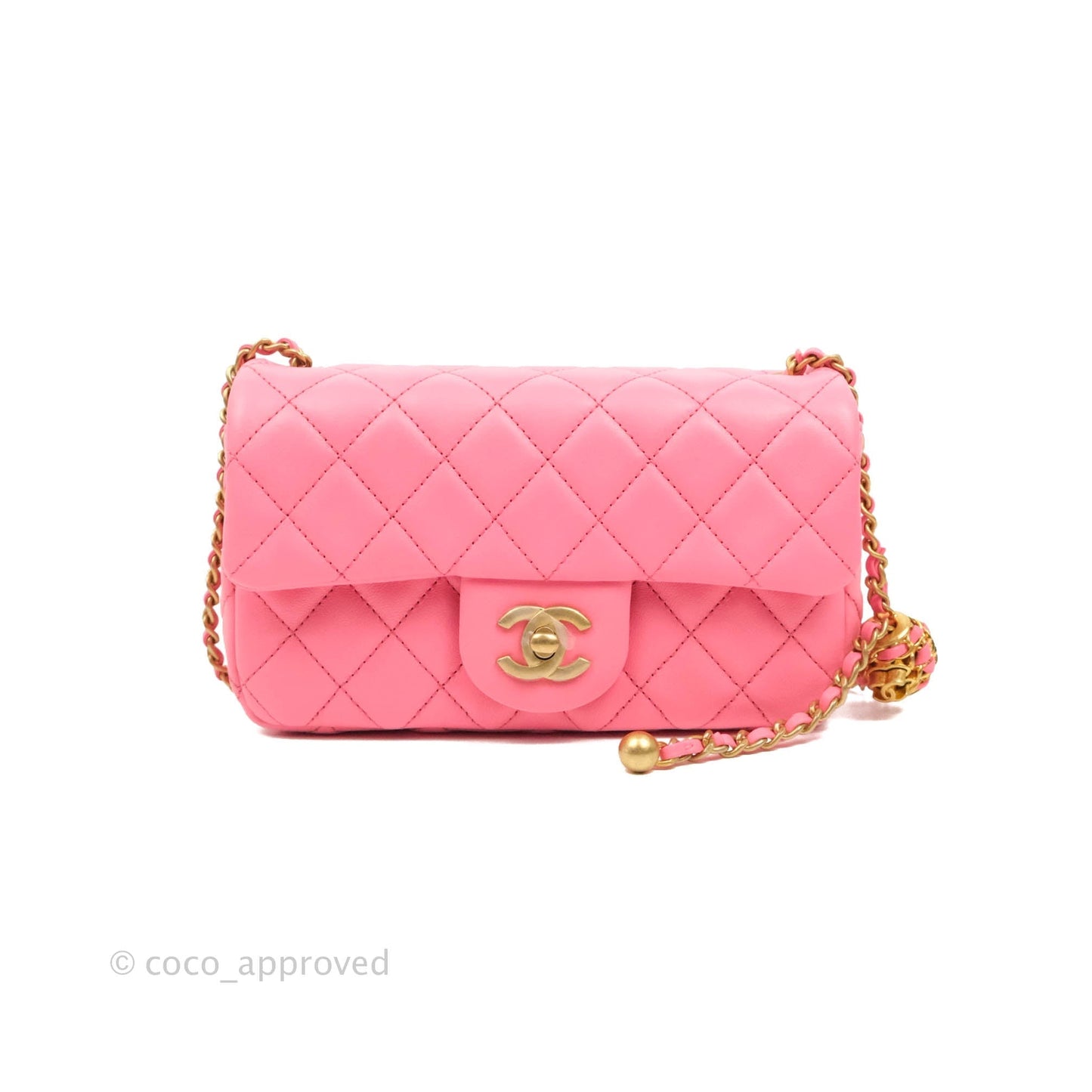 Chanel Mini Rectangular Pearl Crush Quilted Pink Lambskin Aged Gold Hardware